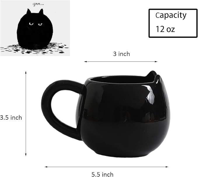 Cute Black Cat Mug for Coffee and Tea, 12 Oz Ceramic Kitty Cup for Women and Men, Cat Themed Choice for Cat Lovers