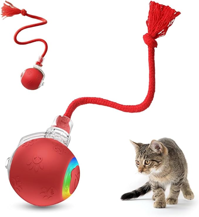 Interactive Cat Toy,Cat Toys for Indoor Cats,Automatic Ball Toy,Upgraded Speedy Tail Moving Cat Chase Ball Toy,Kitten Toy for Bored Indoor Adult Pets (Red)