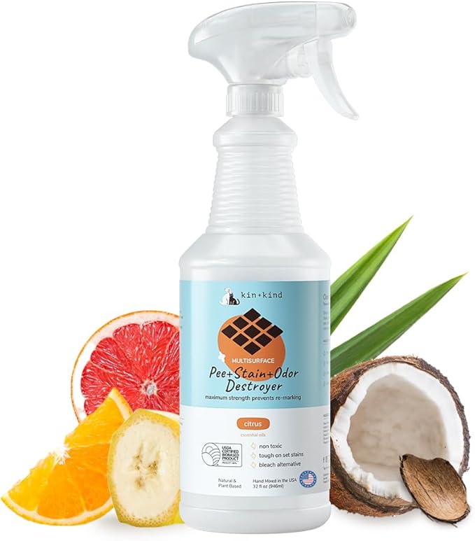 kin+kind Pee+Stain+Odor Destroyer - Multisurface - Maximum Strength - Stops Re-Marking - USDA Certified Biobased - Citrus - 32 fl oz