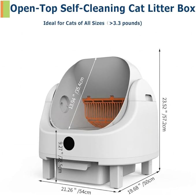 Automatic Self Cleaning Litter Box for Multiple Cats, Large Open-Top Electric Cat Litter Box with Smart APP Control, 9L Capacity & Safety Sensors, Includes Waterproof Liner