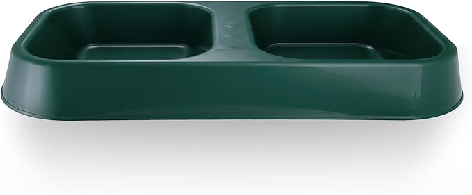 Lightweight BPA-Free Pet Feeder Bowl - Double Dish for Dog & Cat Food & Water | Durable Plastic, Easy Clean, Made in USA (Green, Small)