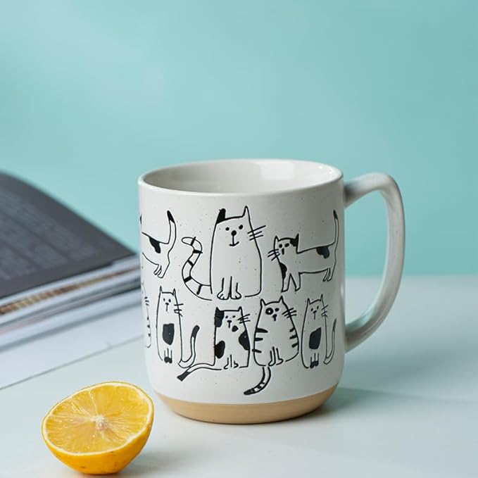15oz Cat Lovers Mug, Various Kittens Pattern Mug, Cat Coffee Mug Funny Ceramic Tea Cup Novelty Gifts for Office and Home Women Girls Men Dishwasher Microwave Safe, White
