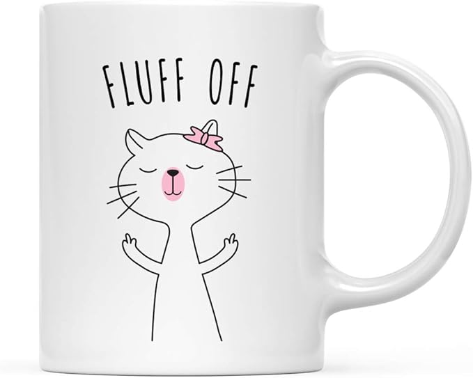 Andaz Press Funny Cat Lover 11oz. Ceramic Coffee Tea Mug, Fluff Off, 1-Pack, for Cat Mom, Birthday Christmas Ideas, Includes Box