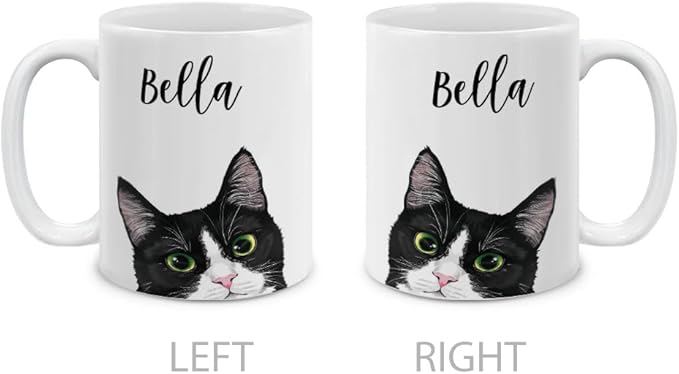 MUGBREW Personalized Coffee Mug with Your Name or Text, Customized Gifts For Christmas Birthday Anniversary, Ceramic 11 OZ Coffee Mug Tea Cup - Black White Tuxedo Cat