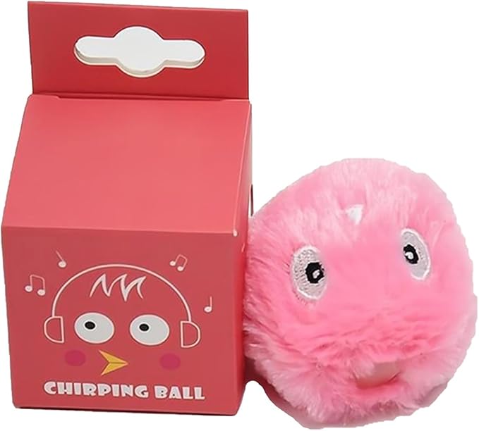 Cat Toys Balls Interactive Cat Toy Simulating Animal Chirp with Birds Frogs or Crickets Chirping Automatic Cat Toys for Indoor Cats (Pink, Plush Ball)