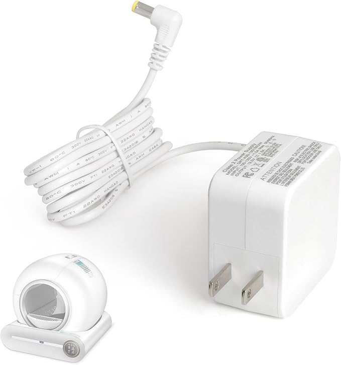 DuckSky 12V Power Adapter Replacement Part for 65L+9L Self Cleaning Cat Litter Box, White Charger, Compatibility Automatic Box