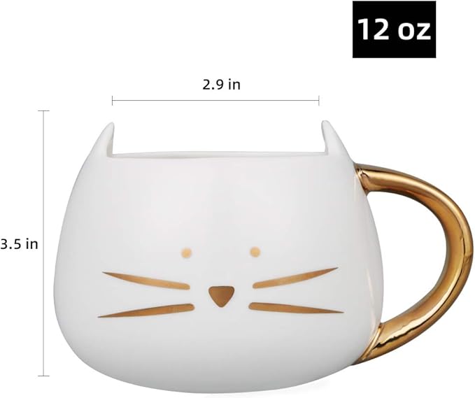 Koolkatkoo Cat Coffee Mug for Women Girls Cute Ceramic Meow Mugs for Cat Lover Tea Cup 12 oz White