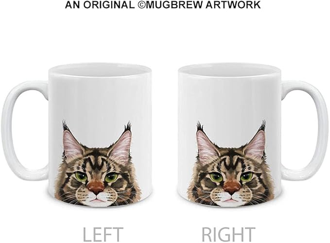 MUGBREW Black Brown Maine Coon Cat Ceramic Coffee Mug Tea Cup, 11 OZ
