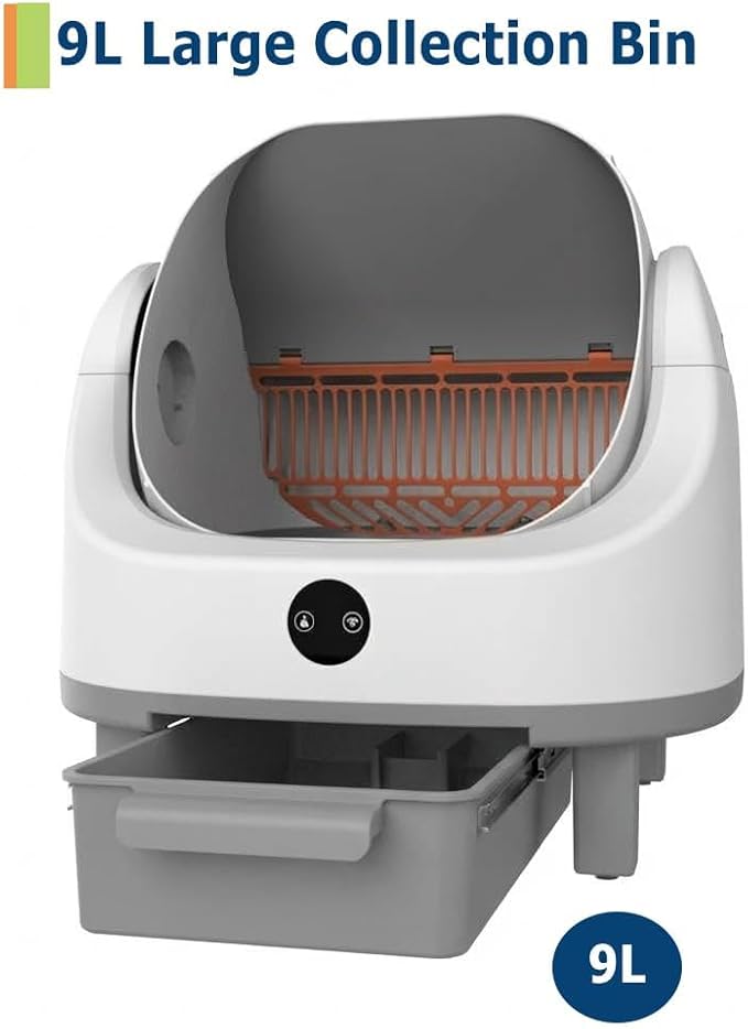 Self Cleaning Litter Box, Open Top Automatic Litter Box for Multiple Cats, 9L Waste Bin with Waterproof Liners, APP Control, Multi-Layer Safety Protection