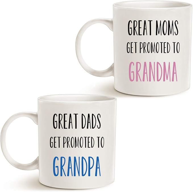 MAUAG Funny Grandparent Coffee Mug Christmas Gifts, Great Moms/Dads Get Promoted to Grandma/Grandpa Best Birthday Gifts for Grandparent Cup White, 11 Oz