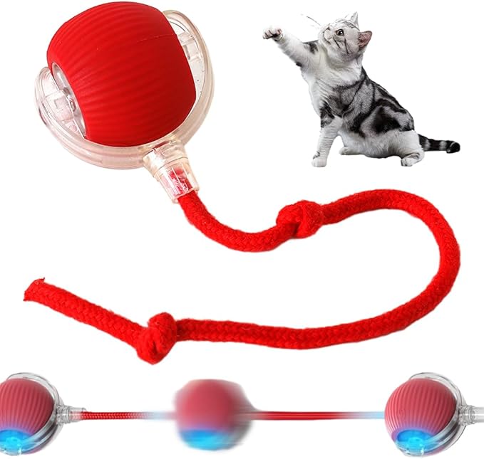 Interactive Cat Toys Ball for Indoor, 2026 New 360° Smart Automatic Moving Dog Puppies Toys Smart Automatic Rolling Pet Balls, Multicolor Rollings Balls Motion Activate Rolling Ball (Red)