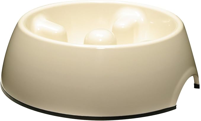 Dogit Dog Bowl Slow Feeder for Wet or Dry Dog Food, Go Slow Anti-Gulping Dog Dish, White, S