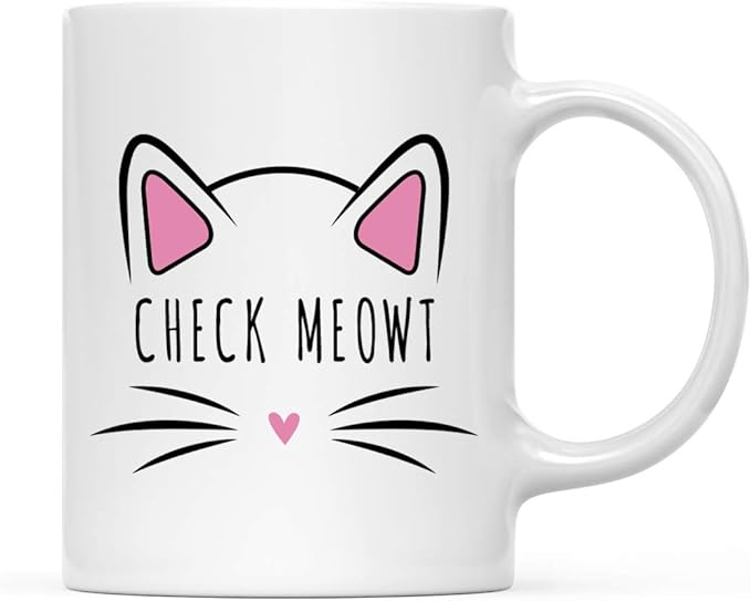 Andaz Press Funny Cat Lover 11oz. Ceramic Coffee Tea Mug, Check Meowt, 1-Pack, for Cat Mom, Birthday Christmas Ideas, Includes Box