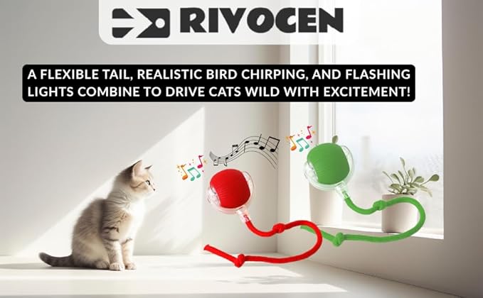 360° Automatic Rolling Interactive Pet Toy. Indoor Flashing LED Floor Roller with Random Motion for Cats & Small Dogs, Continuous Stimulation & Exercise. (Red)