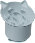 Silicone Cat Slow Feeder, Elevated Slow Feeder Bowl Tilt Design, Suitable for Dry and Wet Food, Adjustable Angle, Cat Food Puzzle with Suction Cup(Gray)