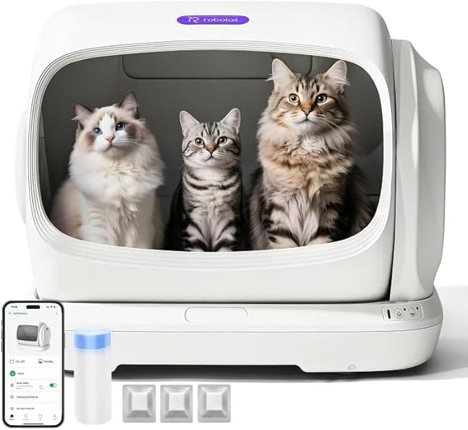 Self-Cleaning Cat Litter Box,106L XXXL Extra-Large Space Automatic Cat Litter Box for Large Cats, Open Top Automatic Cat Box Self Cleaning with APP, Safety Sensor, Anti-Pinch Patent
