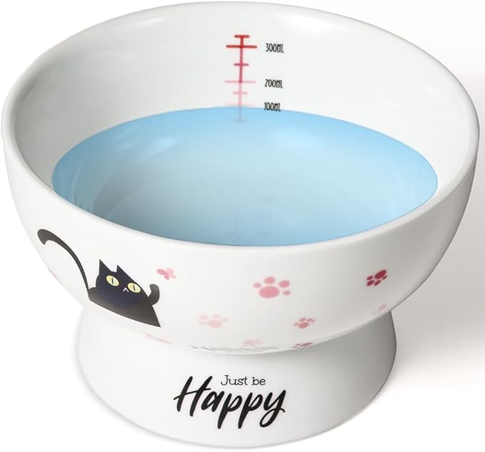 Porcelain Raised cat Bowl, 15-Ounce Raised Porcelain pet Bowl - Protects Your pet's Spine, Large-Capacity Non-Overflowing pet Bowl with Anti-Slip Strap, Dishwasher Safe (Pink)