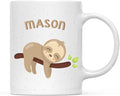 Andaz Press Personalized 11oz. Kids Hot Chocolate Mug, Baby Sloth on Tree, 1-Pack, Custom Child’s Birthday Christmas Coffee Cup