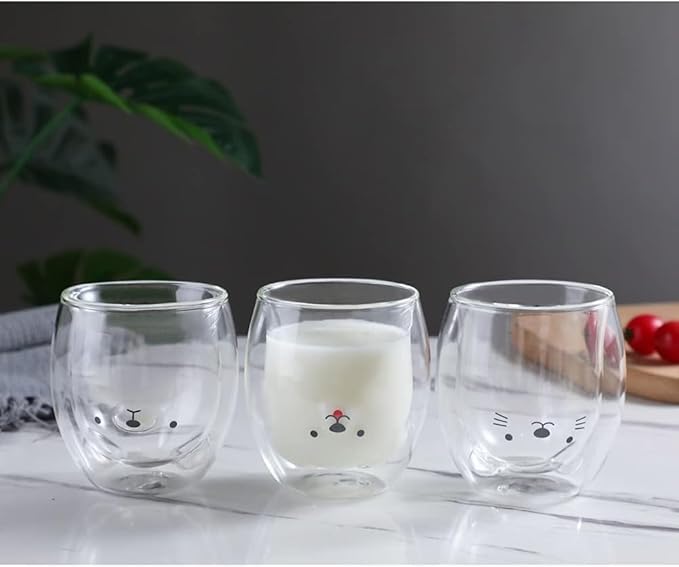 Binoster Dog Mug Cute Mugs Glass Double Wall Insulated Glass Espresso Cup, Coffee Cup, Tea Cup, Milk Cup,Kawaii Gift for Office and Personal Birthday Christmas (Happy Dog)