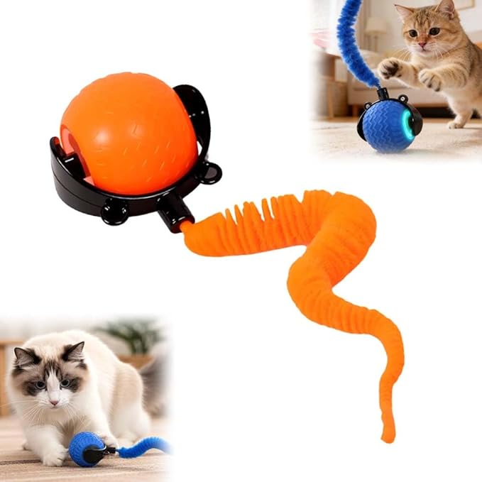 Interactive Cat Toy Ball for Indoor Cats, 2026 Automatic Moving Cat Toy with Feather Tails, 3-Mode Activated Self Rolling Smart Ball, Rechargeable Toy for Small Medium Large Cats (Orange)