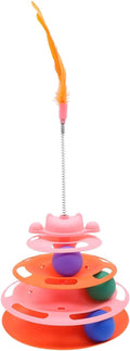 Cat Ball Track Toys, Creative Feather Toy, consisting of 3 Balls and a Feather Stick, Tower-Shaped cat Intelligence Toy, Suitable for Chasing Games with Kittens. (Pink)