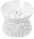 Raised Cat Slow Feeder, Ceramic Slow Feeder Cat Bowl, Upgraded Ridges to Prevent Vomiting and Indigestion, No Spill High Edge for Dry/Wet Food, Heavy and Stable, Easy to Clean Pet Bowls