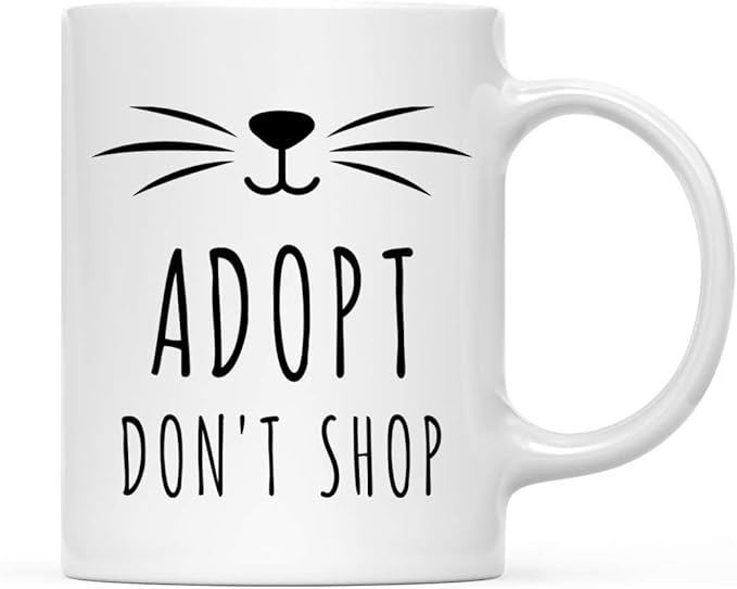 Andaz Press Funny Cat Lover 11oz. Ceramic Coffee Tea Mug, Adopt Don't Shop, 1-Pack, for Cat Mom, Birthday Christmas Ideas, Includes Box