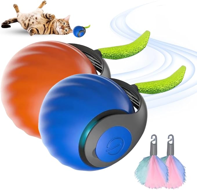 2024 New Interactive Cat Toys Ball for Indoor, Smart Automatic Moving Dog Puppies Toys Smart Automatic Rolling Pet Ball, Multicolor Rolling Ball Motion Activate Rolling Ball (Blue+Orange)