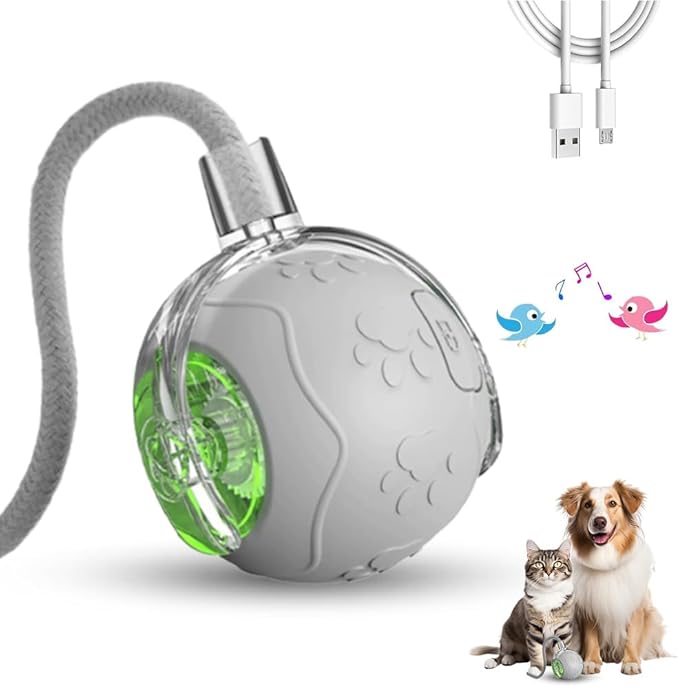 Interactive Cat Toy Ball, 2025 New Upgraded Automatic Rolling Pet Ball with Rope, Smart Cat Toys for Bored Indoor Adult Cats with Three Modes Adjustment (Grey)