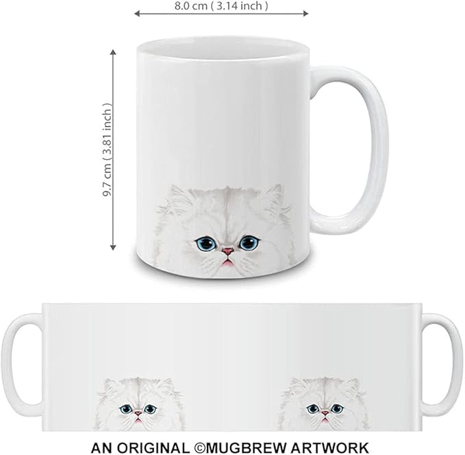 MUGBREW Snow White Persian Cat Ceramic Coffee Mug Tea Cup, 11 OZ
