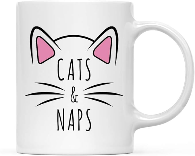 Andaz Press Funny Cat Lover 11oz. Ceramic Coffee Tea Mug, Cats & Naps, 1-Pack, for Cat Mom, Birthday Christmas Ideas, Includes Box
