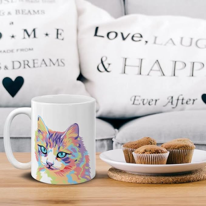 MUGBREW Pastel Colorful Cat Vector Portrait Ceramic Coffee Mug Tea Cup, 11 OZ