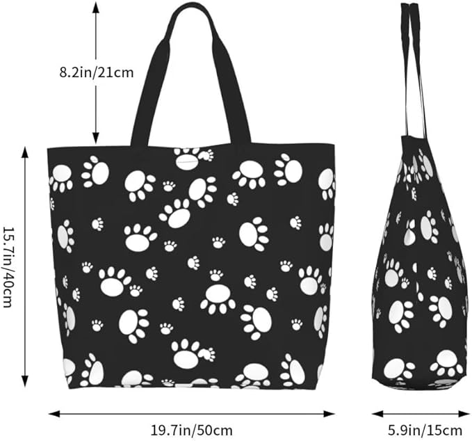 Funny Dog Theme Tote Bag for Women, Cute Paw Print Shoulder Reusable Beach Shopping Handbags Casual Travel Eco Friendly Waterproof Tote Bag Gifts for Dog Lovers Teacher Mother -Large