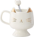 Yuwu Ceramic Coffee Mug, Cute Cat Tea Mug with Spoon, Funny Gifts for Women Girls for cat lovers (White)