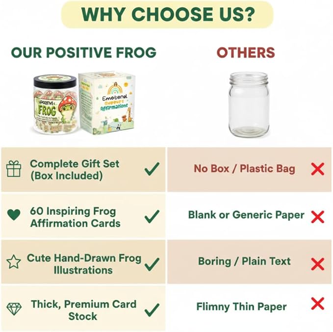 DEARMINE Positive Frog Jar with 60 Affirmation Cards, Emotional Support Gift, Christmas Home Office Decoration, Frog Gifts for Women, Teens, Teachers, Coworkers, Friends, Men
