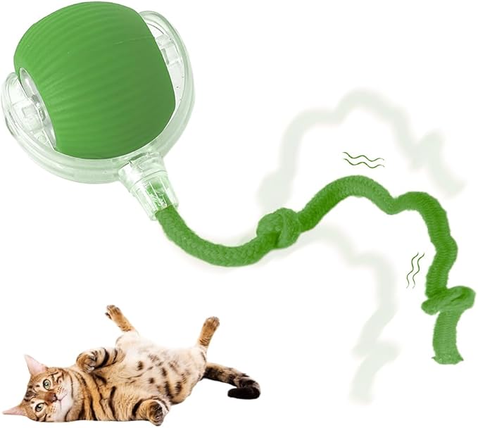 Smart Interactive Cat Toy Ball with Auto Obstacle Avoidance, 2 Mode Rolling Rechargeable Toy to Relieve Boredom, Quiet Durable Toy for Indoor Cats (Green)