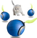 Automatic Cat Ball Toy with 2 Feather Tails - Rechargeable Interactive Cat Toys, 2-Speed Motion Activated Roller for Indoor Cats to Relieve Boredom (Small/Medium/Large Cats) (Blue)