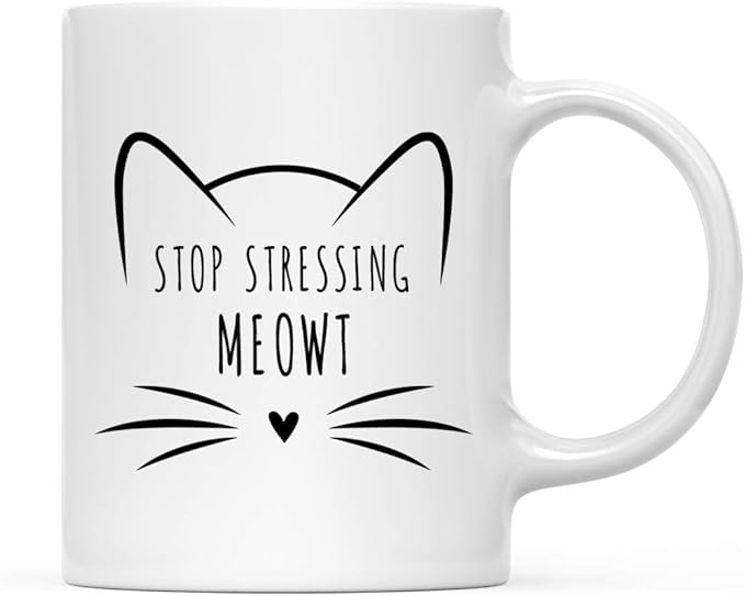 Andaz Press Funny Cat Lover 11oz. Ceramic Coffee Tea Mug, Stop Stressing Me Meowt, 1-Pack, for Cat Mom, Birthday Christmas Ideas, Includes Box