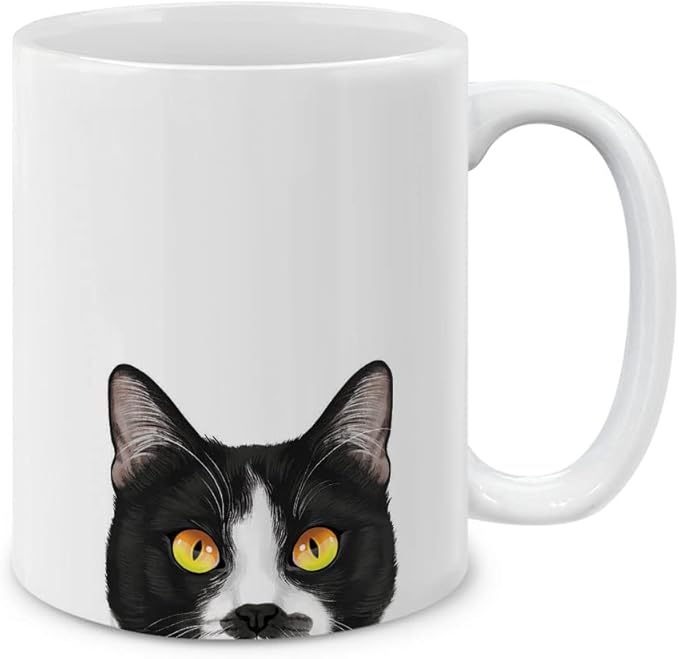 MUGBREW Moustached Tuxedo Cat Ceramic Coffee Mug Tea Cup, 11 OZ