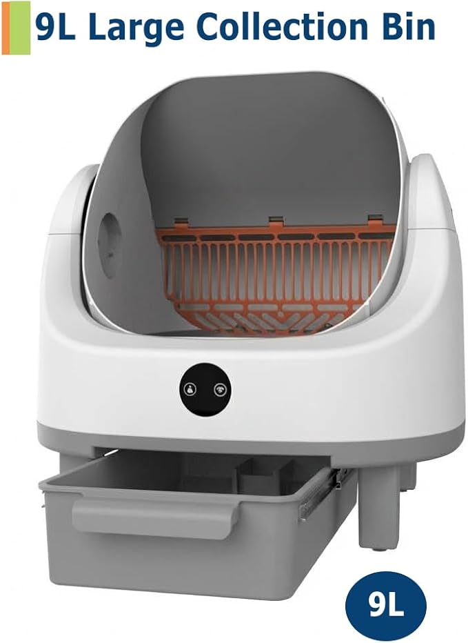 Automatic Self Cleaning Litter Box for Multiple Cats, Large Open-Top Electric Cat Litter Box with Smart APP Control, 9L Capacity & Safety Sensors, Includes Waterproof Liner