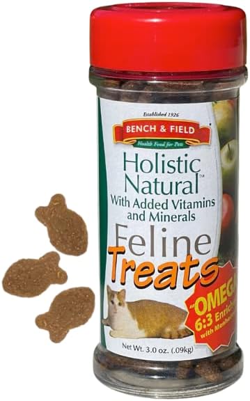 Bench & Field Holistic Natural Healthy Kitty Cat Treats | Crunchy Fish-Shaped Bites | Delicious Seafood Flavored Snack, 3-Ounce (Pack of 12 Bottles)