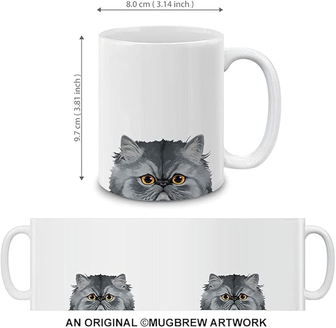 MUGBREW Gray Chinchilla Persian Cat Ceramic Coffee Mug Tea Cup, 11 OZ