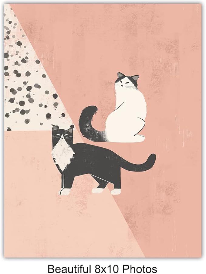 Abstract Minimalist Cat Wall Decor - Mid Century Modern Cat Lover Gifts For Women - Aesthetic Posters - Cute Kiity Wall Art - Wall Collage Kit - Boho Bohemian Decor - Geometric Line Art Wall Decor