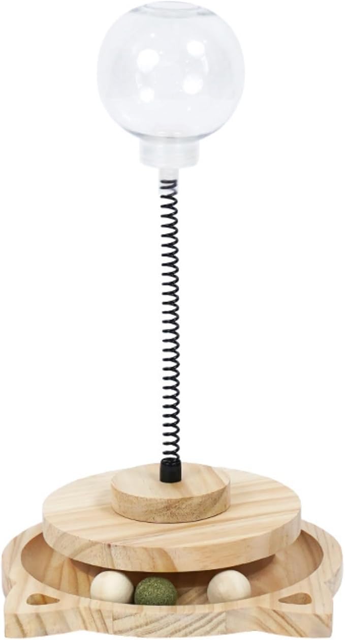 Cat Toy Treat Ball Treat Dispenser Toy, with Catnip,Roller Track Interactive Cats Toys Indoor Kitten, Cat Food Toy Solid Wood Feeder Ball (for Smaller cat Food)