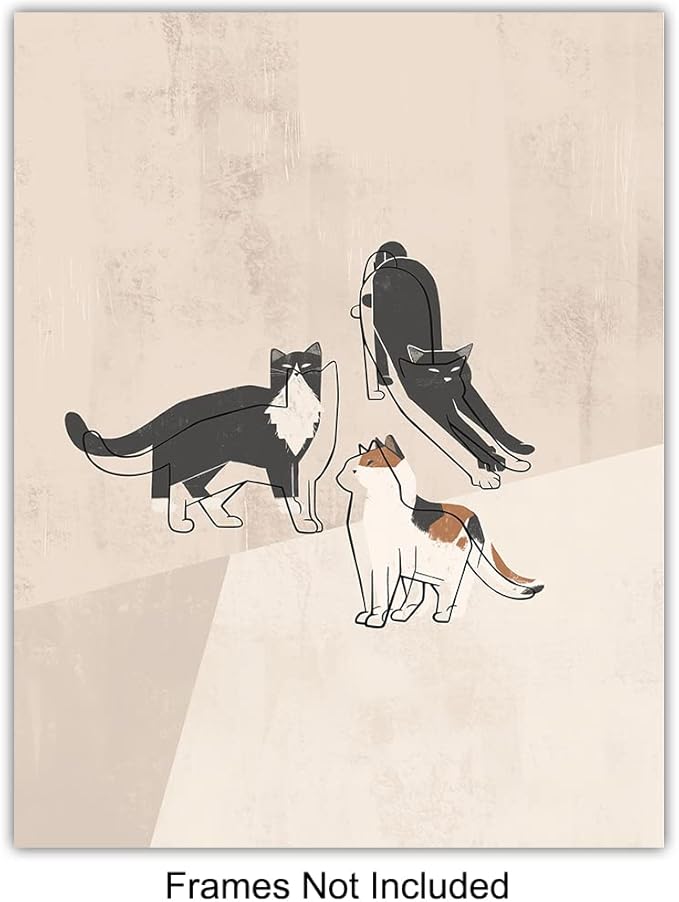 Abstract Minimalist Cat Wall Decor - Mid Century Modern Cat Lover Gifts For Women - Aesthetic Posters - Cute Kiity Wall Art - Wall Collage Kit - Boho Bohemian Decor - Geometric Line Art Wall Decor