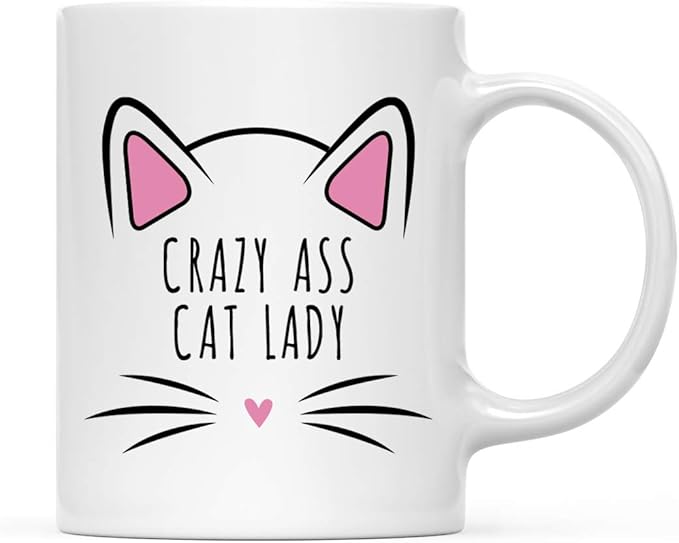 Andaz Press Funny Cat Lover 11oz. Ceramic Coffee Tea Mug, Crazy Ass Cat Lady, 1-Pack, for Cat Mom, Birthday Christmas Ideas, Includes Box