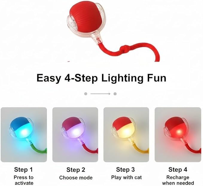 Interactive Cat Ball Toy, Motion Activated Rolling Ball with LED Light, Automatic Moving Pet Entertainment Equipment, Spherical Shape, 2x2x2 Inches