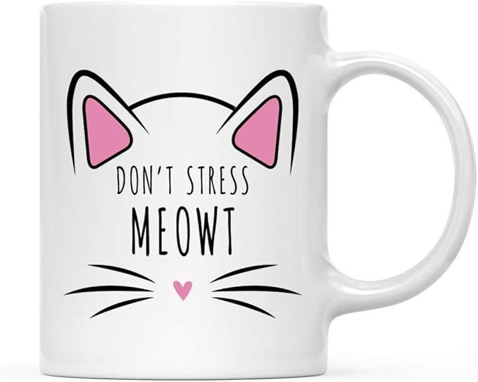 Andaz Press Funny Cat Lover 11oz. Ceramic Coffee Tea Mug Gift, Don't Stress Meowt, 1-Pack, for Cat Mom, Birthday Christmas Ideas, Includes Box