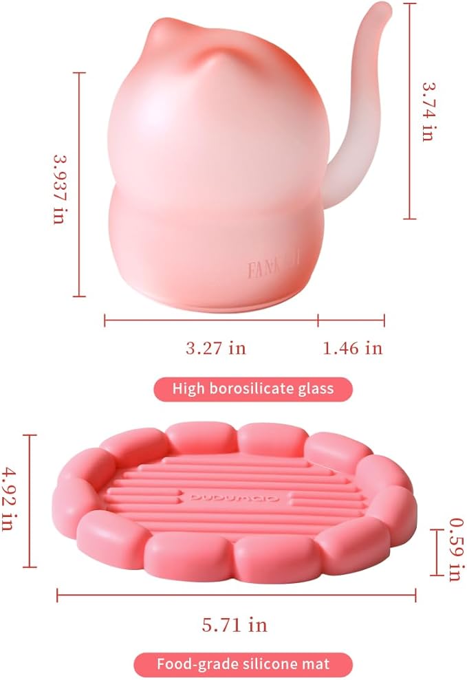 The Color of Dopamine Cat Mug with Silicone Coaster - Vibrant High Borosilicate Glass Cups, Cute Mugs for Coffee, Tea & Hot Chocolate, Aesthetic & Funny Gift for Desk, Home Decor & Mug Exchange