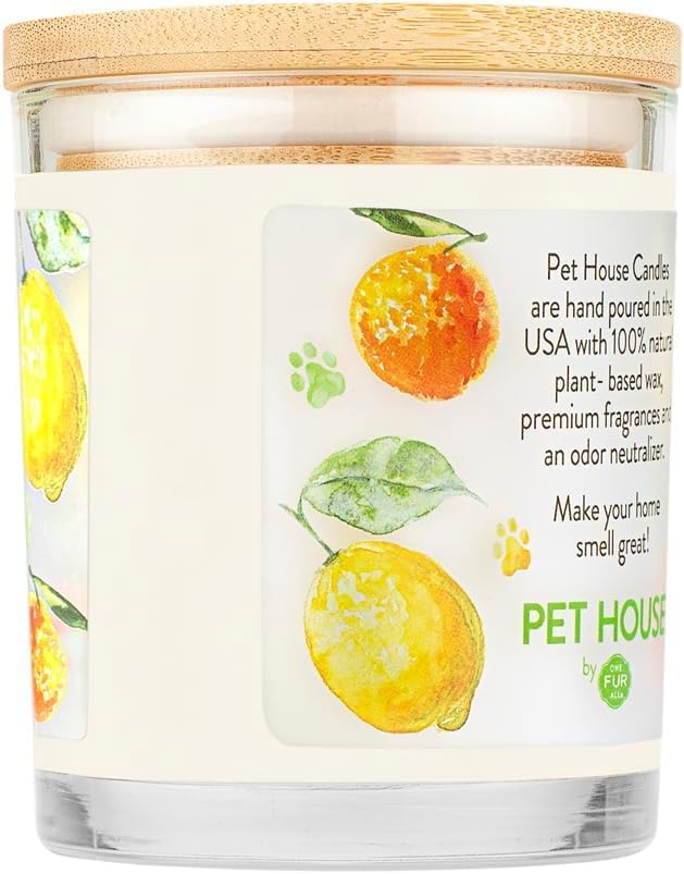 One Fur All Pet House Soy Candles, Clean Burning, Long Lasting, Plant-Based Scented Candles for Pet Odor, Fresh Citrus, 4 Pack